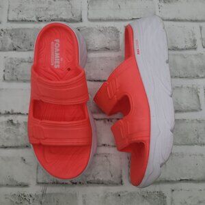 Pristine Skechers Foamies Max Cushion Platform Sandals Neon Red Coral Women's 8